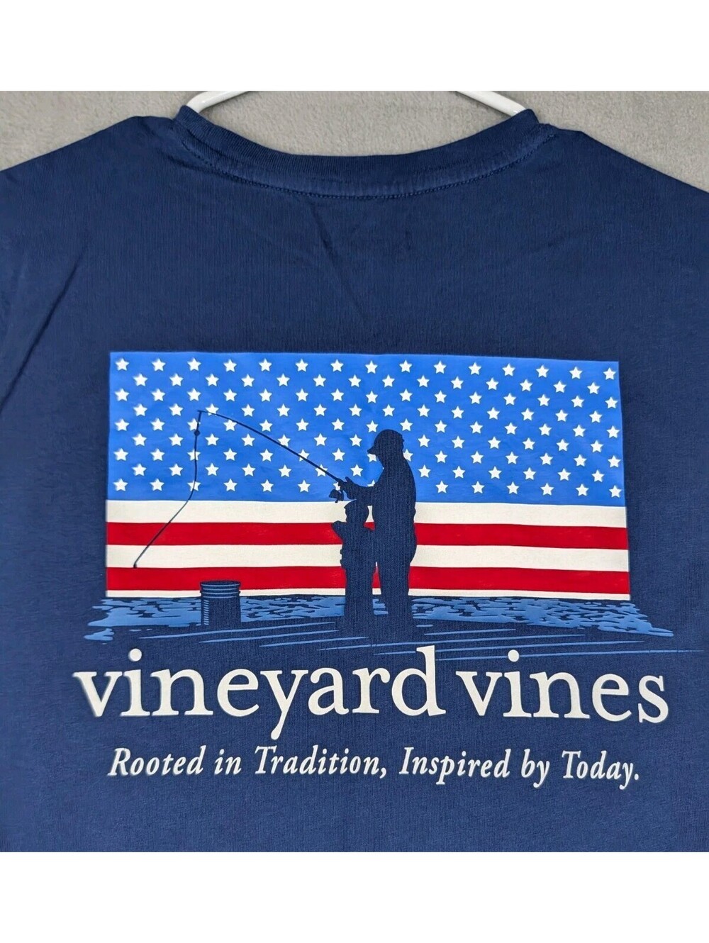 Vineyard Vines Mens Small Blue American Flag Whale Pocket T Shirt Patriotic Tees